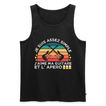 Guitare et apéro humour guitariste cadeau vintage. - Débardeur bio Premium Homme - noir - Devant - Michal (187cm)