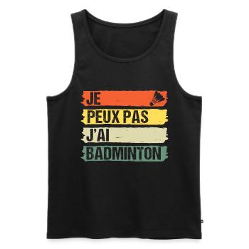 Je peux pas j' ai badminton cadeau badiste vintage - Débardeur bio Premium Homme - noir - Devant - Michal (187cm)