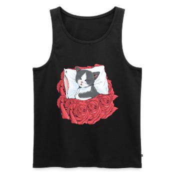 Cat Roses Sleeping Cats Kitten Good Night - Men's Premium Organic Tank Top - black - Front - AI Model Male 178 light (178cm)