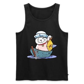 maritim Katze Katzen Matrose Moin Fisch Fischer - Männer Premium Bio Tank Top - Schwarz - Vorne - AI Model Male 178 light (178cm)