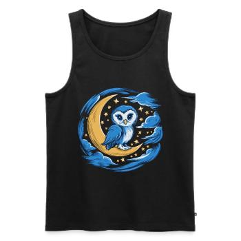Eule Mond Sterne Nachthimmel - Männer Premium Bio Tank Top - Schwarz - Vorne - Michal (187cm)
