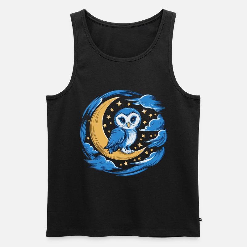 Eule Mond Sterne Nachthimmel - Männer Premium Bio Tank Top - Schwarz