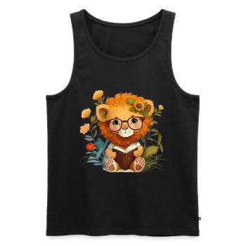 Lesen Bücher Buch Leser Niedlicher Löwe - Männer Premium Bio Tank Top - Schwarz - Vorne - Michal (187cm)