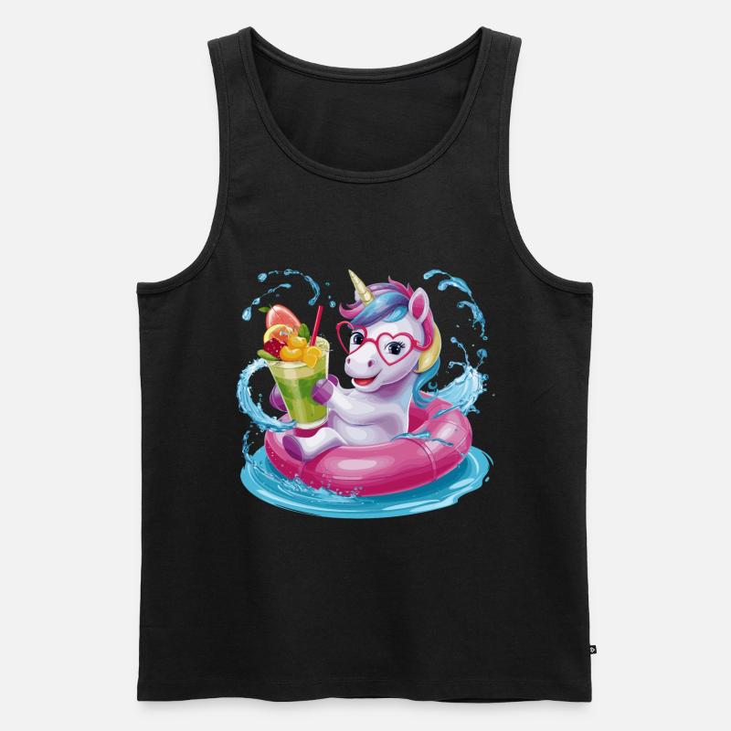 Niedliches Einhorn genießt Eiscreme-Spaß - Männer Premium Bio Tank Top - Schwarz