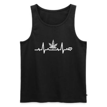 Feuille de chanvre Fréquence cardiaque Fumer Pot Battement de cœur Amour ECG - Débardeur bio Premium Homme - noir - Devant - Michal (187cm)
