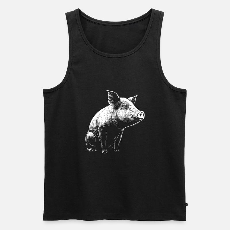 Pig Stencil White and Black - Männer Premium Bio Tank Top - Schwarz