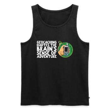 Geocaching awakens the brain's thirst for adventure - Men's Premium Organic Tank Top - black - Front - AI Model Male 178 light (178cm)