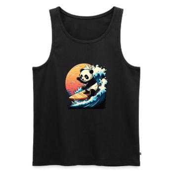 Panda ours surfant sur la grosse vague - Débardeur bio Premium Homme - noir - Devant - AI Model Male 178 light (178cm)