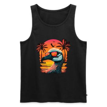 Oie avec lunettes de soleil et coucher de soleil - Débardeur bio Premium Homme - noir - Devant - AI Model Male 178 light (178cm)