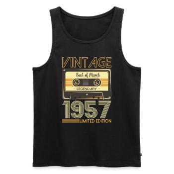 66e anniversaire homme March né 1957 cassette - Débardeur bio Premium Homme - noir - Devant - Michal (187cm)