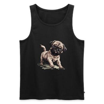 Petit chien carlin mignon - Débardeur bio Premium Homme - noir - Devant - AI Model Male 178 light (178cm)
