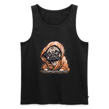 Petit chien carlin mignon - Débardeur bio Premium Homme - noir - Devant - AI Model Male 178 light (178cm)
