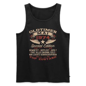 49. Geburtstag Mann Oldtimer Mai Jahrgang 1974 - Männer Premium Bio Tank Top - Schwarz - Vorne - Michal (187cm)