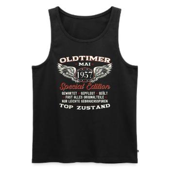 66. Geburtstag Mann Oldtimer Mai Jahrgang 1957 - Männer Premium Bio Tank Top - Schwarz - Vorne - Michal (187cm)
