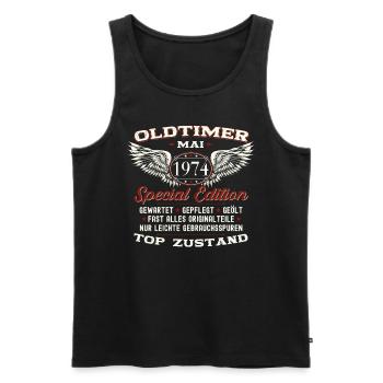 49. Geburtstag Mann Oldtimer Mai Jahrgang 1974 - Männer Premium Bio Tank Top - Schwarz - Vorne - Michal (187cm)