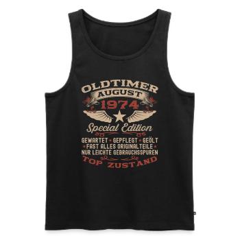 49. Geburtstag Mann Oldtimer August Jahrgang 1974 - Männer Premium Bio Tank Top - Schwarz - Vorne - Michal (187cm)