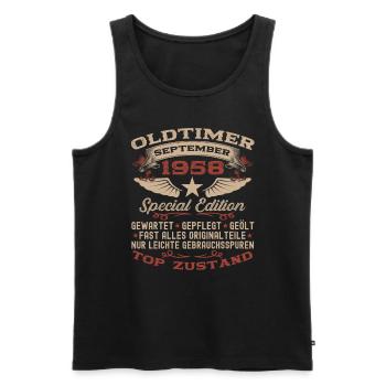 65. Geburtstag Oldtimer September Jahrgang 1958 - Männer Premium Bio Tank Top - Schwarz - Vorne - AI Model Male 178 light (178cm)