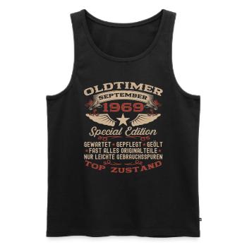 54. Geburtstag Oldtimer September Jahrgang 1969 - Männer Premium Bio Tank Top - Schwarz - Vorne - Michal (187cm)