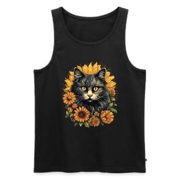 Miaou Fleur Chat Sunshine Chaton Amant - Débardeur bio Premium Homme - noir - Devant - Michal (187cm)