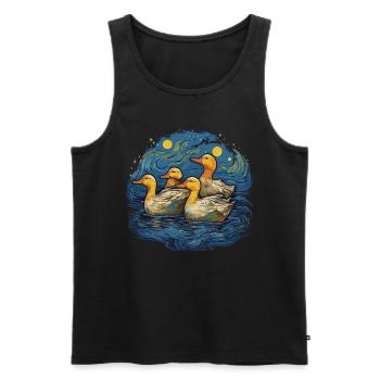 Famille de canard dans la nuit étoilée artistique - Débardeur bio Premium Homme - noir - Devant - Michal (187cm)