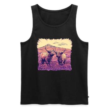 Paysage rustique de vaches écossaises des Highlands et - Débardeur bio Premium Homme - noir - Devant - Michal (187cm)