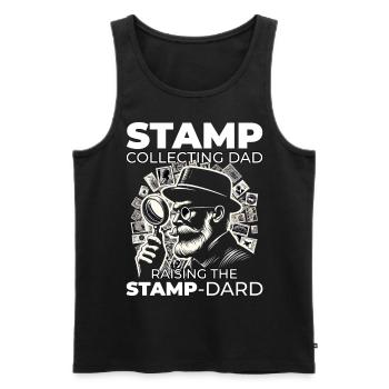Vintage Postage Stamp Collector Dad Philatelist - Men's Premium Organic Tank Top - black - Front - AI Model Male 178 light (178cm)