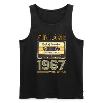 56e anniversaire Cassette novembre Vintage 1967 - Débardeur bio Premium Homme - noir - Devant - AI Model Male 178 light (178cm)