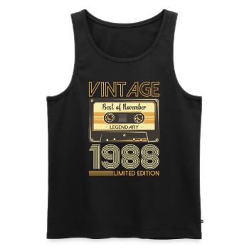 35e anniversaire Cassette Novembre Vintage 1988 - Débardeur bio Premium Homme - noir - Devant - Michal (187cm)