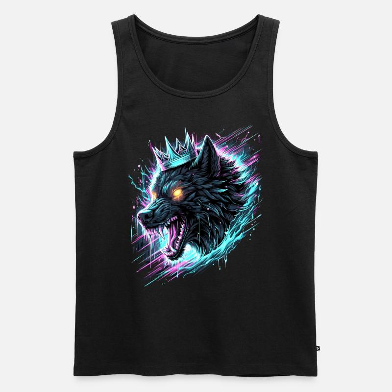 Königlicher Wolf Synthwave - Männer Premium Bio Tank Top - Schwarz