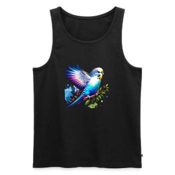 Sweet Budgie Aquarelle – Friedliches Vogelporträt - Männer Premium Bio Tank Top - Schwarz - Vorne - Michal (187cm)