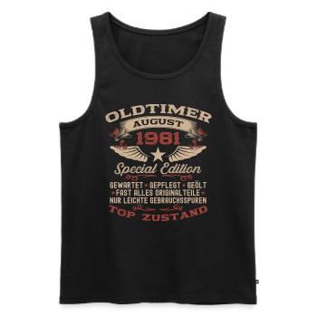 44. Geburtstag Oldtimer August Jahrgang 1981 - Männer Premium Bio Tank Top - Schwarz - Vorne - Michal (187cm)