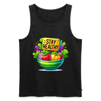 Frische Salatschüssel mit gesunder Botschaft - Männer Premium Bio Tank Top - Schwarz - Vorne - AI Model Male 178 light (178cm)
