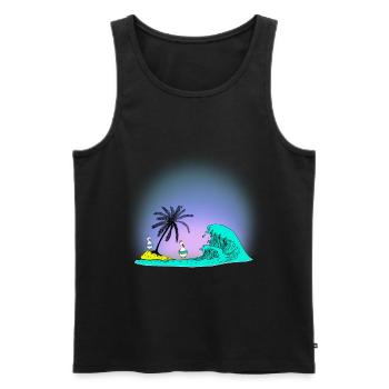 Île d’été Baignade Poulets Natation Anneau Océan Vague - Débardeur bio Premium Homme - noir - Devant - AI Model Male 178 light (178cm)