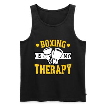 Boxen ist meine Therapie - Männer Premium Bio Tank Top - Schwarz - Vorne - Michal (187cm)