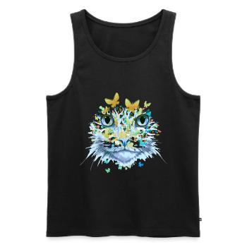 Chat Chat Visage Chats Chaton Fleurs Insecte - Débardeur bio Premium Homme - noir - Devant - Michal (187cm)