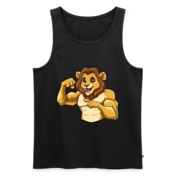 Starker Löwe zeigt die Muskeln - Männer Premium Bio Tank Top - Schwarz - Vorne - Michal (187cm)