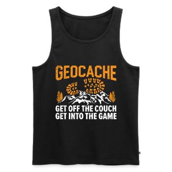 Geocache Get off the couch, into the game - Men's Premium Organic Tank Top - black - Front - AI Model Male 178 light (178cm)