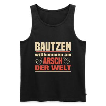 Arsch der Welt Bautzen - Männer Premium Bio Tank Top - Schwarz - Vorne - AI Model Male 178 light (178cm)
