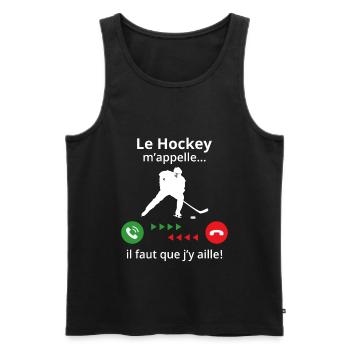 le hockey m'appelle...il faut que j'y aille ! - Débardeur bio Premium Homme - noir - Devant - Michal (187cm)