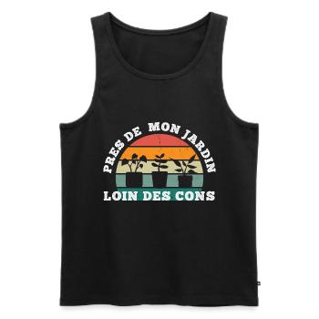 Jardinage près de mon jardin humour cadeau vintage - Débardeur bio Premium Homme - noir - Devant - Michal (187cm)