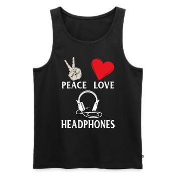 Peace Love Headphones Musical Instrument - Männer Premium Bio Tank Top - Schwarz - Vorne - Michal (187cm)
