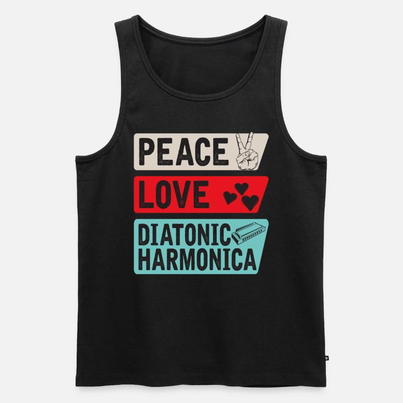 Peace Love Diatonic Harmonica Instrument - Männer Premium Bio Tank Top - Schwarz