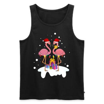 Flamant rose Noël. Cadeau de Noël - Débardeur bio Premium Homme - noir - Devant - Michal (187cm)