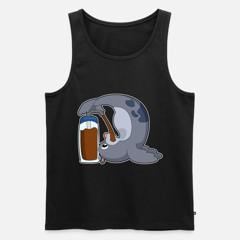 Seehund Kaffee - Männer Premium Bio Tank Top - Schwarz