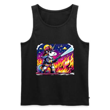 Lustiges Einhorn als Feuerwehrmann - Männer Premium Bio Tank Top - Schwarz - Vorne - Michal (187cm)