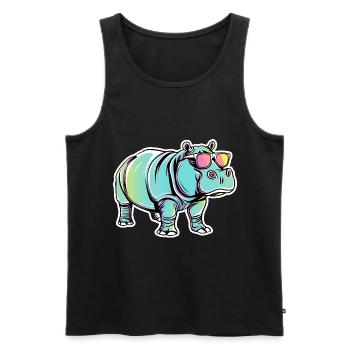 Lustiges Nilpferd mit Sonnenbrille für einen - Männer Premium Bio Tank Top - Schwarz - Vorne - Michal (187cm)