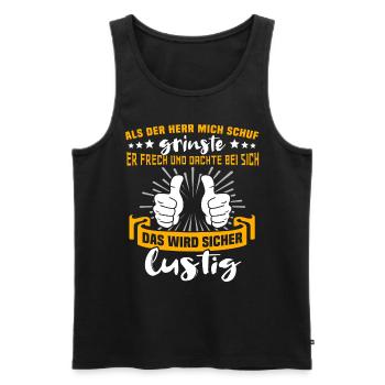 Lustig Sprüche Gott Grinste - Männer Premium Bio Tank Top - Schwarz - Vorne - AI Model Male 178 light (178cm)