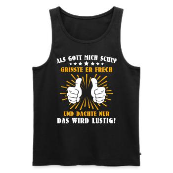 Lustig Sprüche Gott Grinste - Männer Premium Bio Tank Top - Schwarz - Vorne - AI Model Male 178 light (178cm)