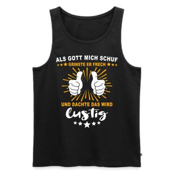 Ironische Sprüche Humor Gott Grinste - Männer Premium Bio Tank Top - Schwarz - Vorne - AI Model Male 178 light (178cm)