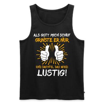 Ironische Sprüche Humor Gott Grinste - Männer Premium Bio Tank Top - Schwarz - Vorne - AI Model Male 178 light (178cm)